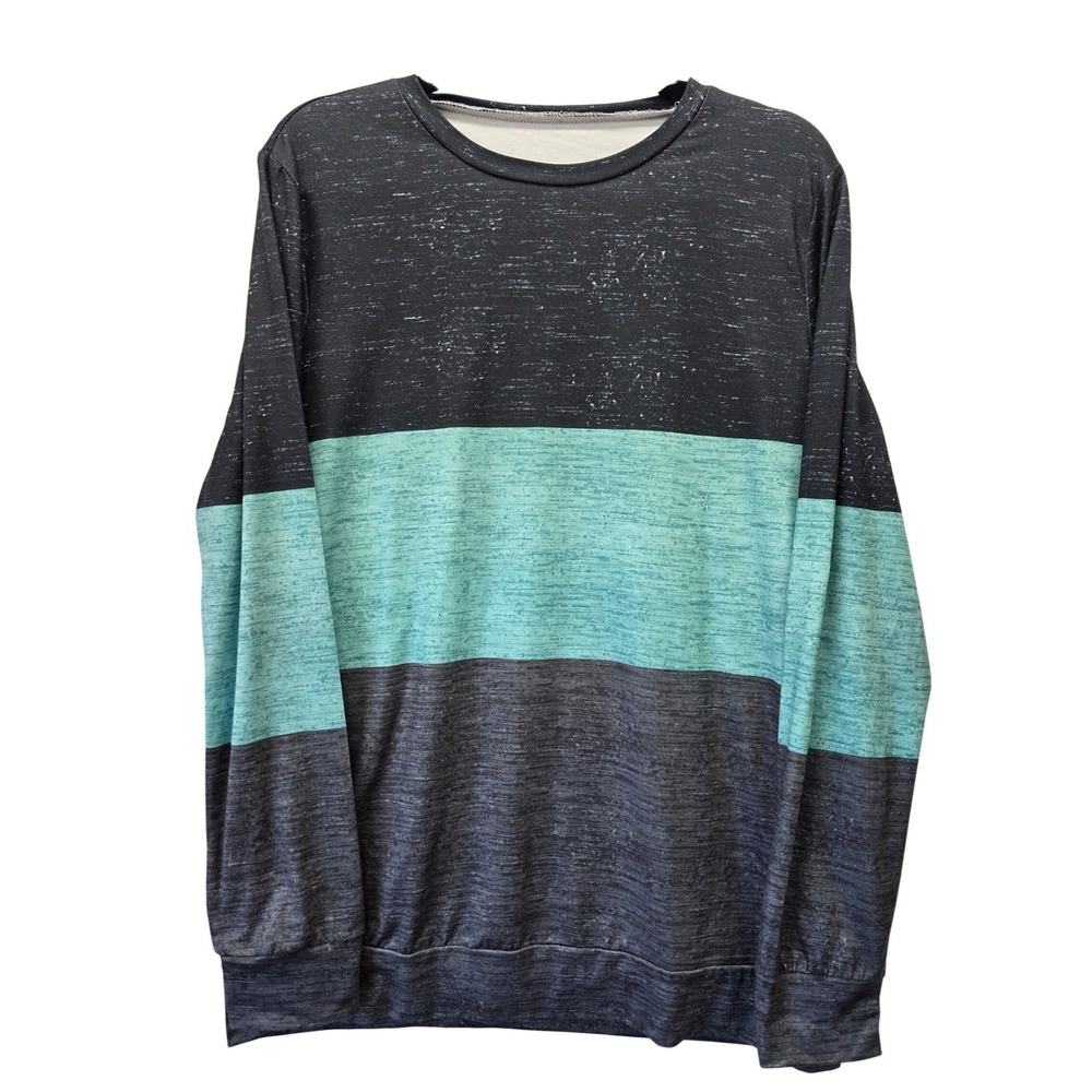 Womens Colorblock Space Dye Long Sleeve Pullover Top Teal Grey Black Large
